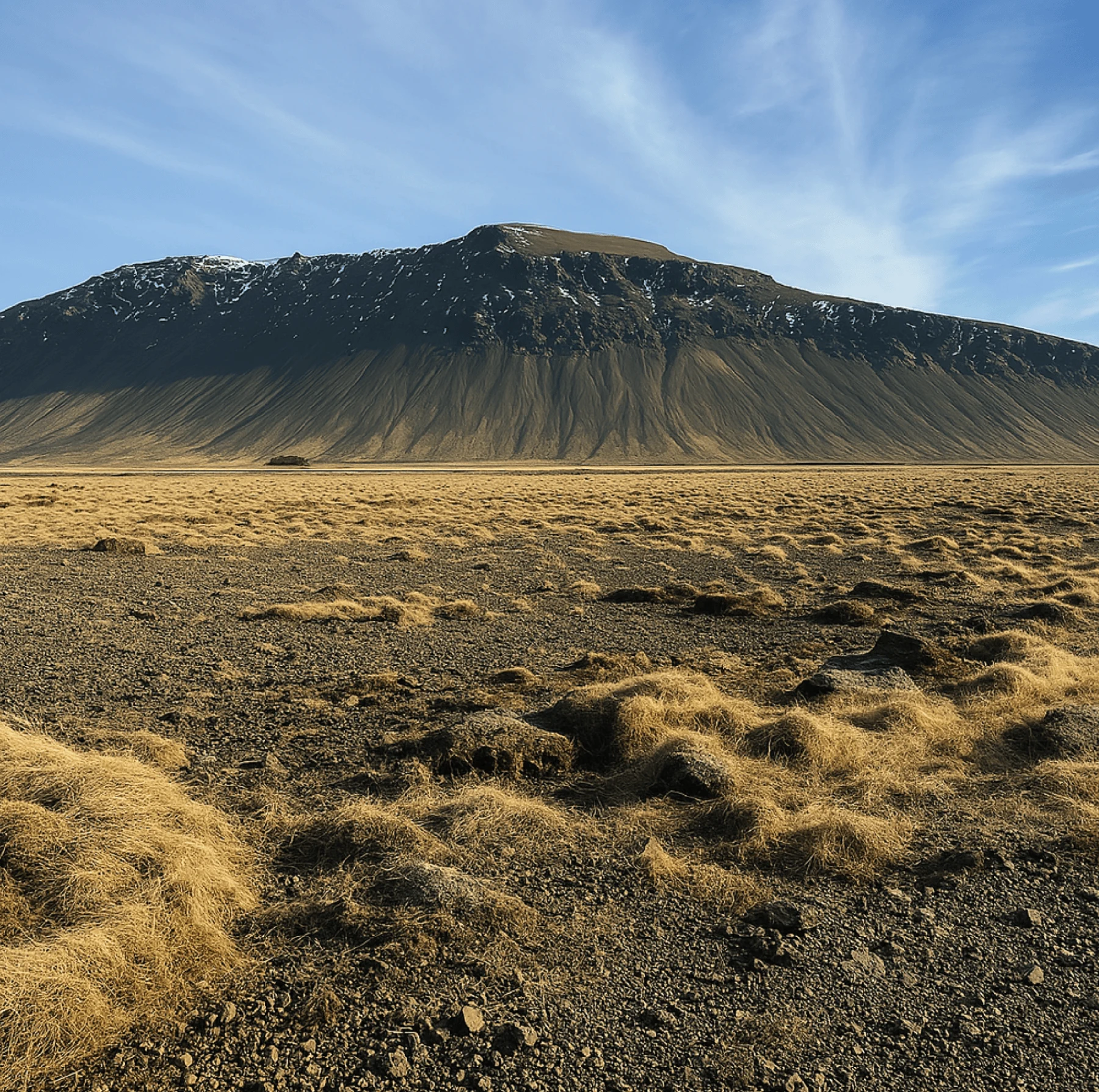 Mountain rising above the Lækur landscape